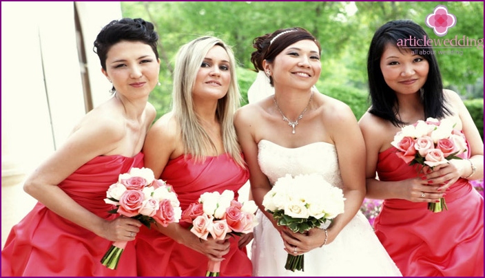 Coral Color Bridesmaids Outfits