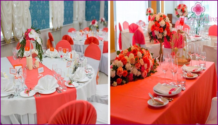 Ideas for decorating tables in coral shades