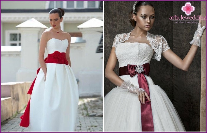 Wedding dresses with burgundy accents