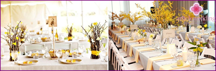 The design of the banquet hall in honey-yellow tones