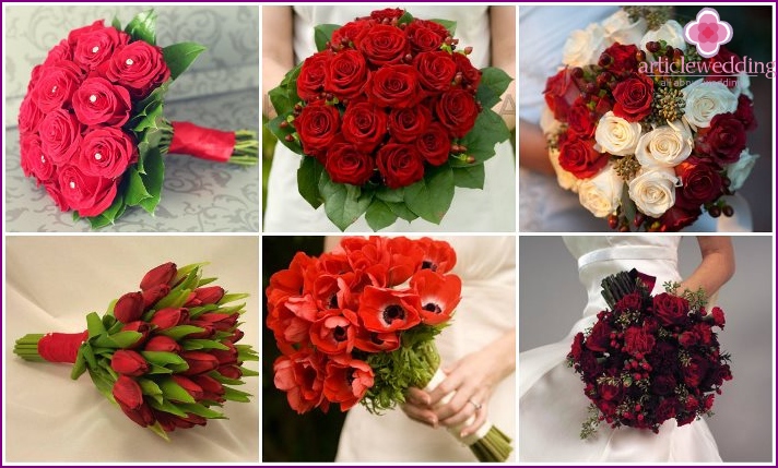 Wedding bridal bouquets in red style