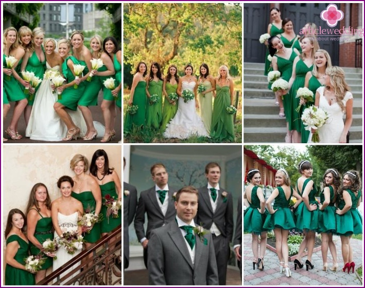 Outfits of guests at an emerald color wedding