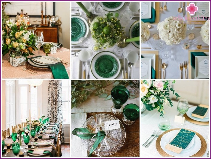 Festive table in emerald color