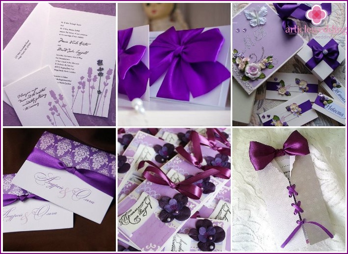 Cartes d'invitation de mariage lilas