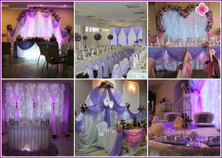 Décor de salle de banquet lilas