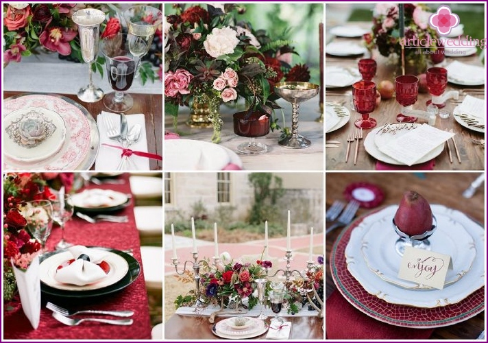 Marsala para decoração de mesa em um casamento