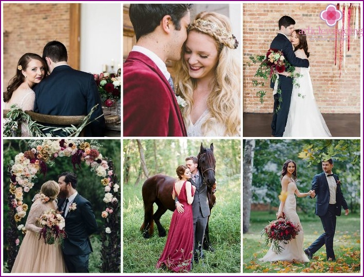 Hochzeit Fotoshooting im Marsala-Stil