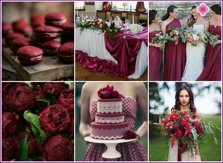 Wedding decoration in burgundy tone