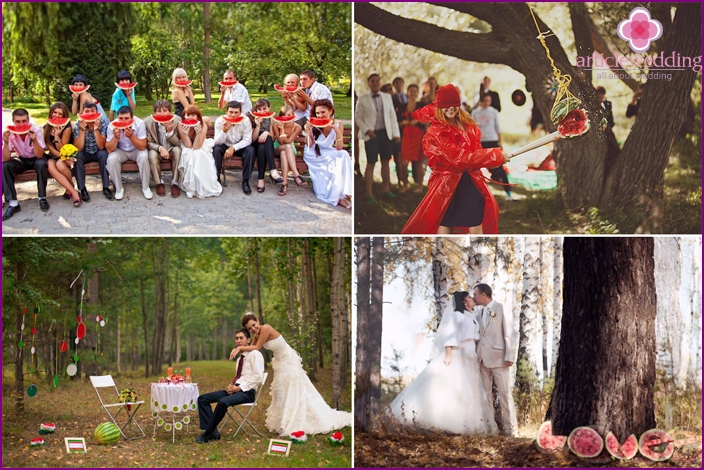 Themes for a photo album with a watermelon wedding