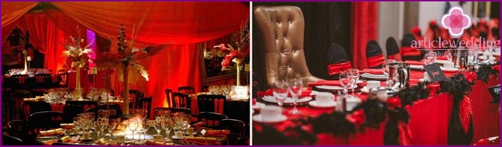 Progetta una sala per banchetti per un matrimonio nello stile del Moulin Rouge