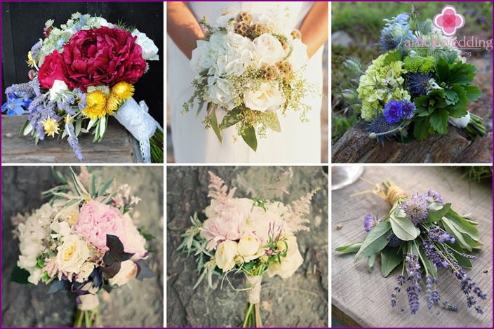 Charming bouquets of the bride in a rustic style