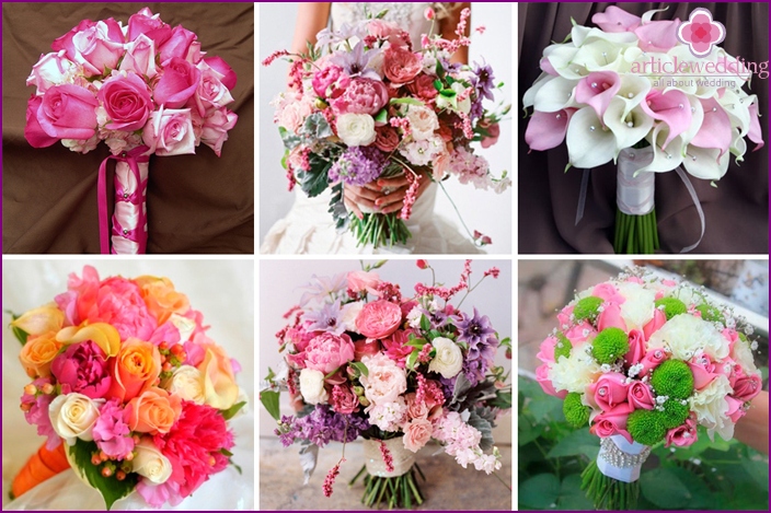 Pink bouquets of the bride in the style of Barbie