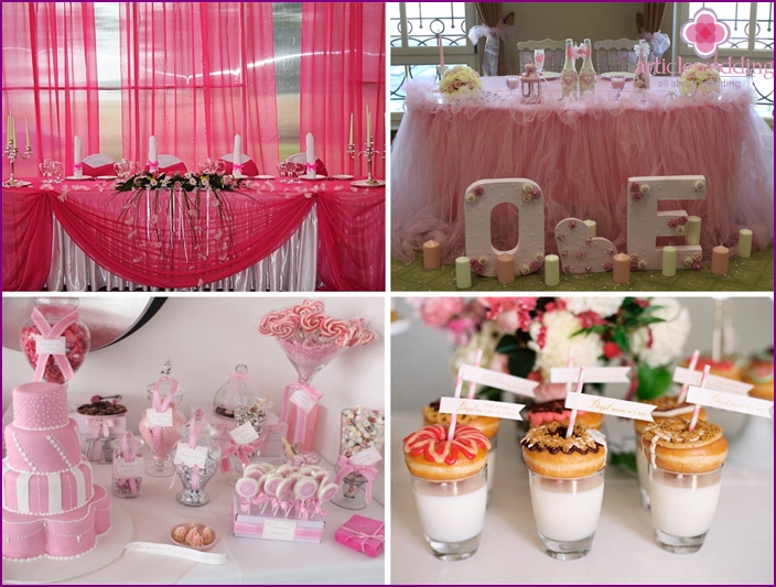 Decoração para a celebração em rosa.