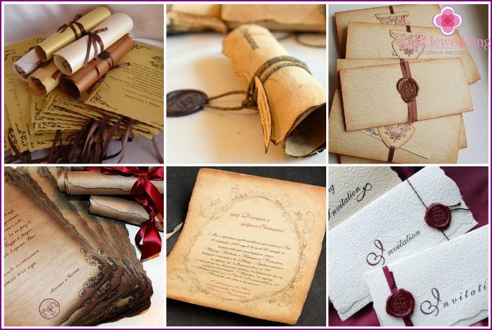 Wedding invitations in the form of scrolls