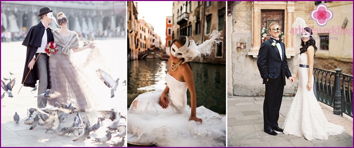 Photo session of the bride and groom in the Venetian style