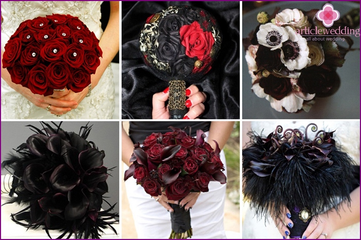 A bouquet of a gothic bride should be combined with a dress