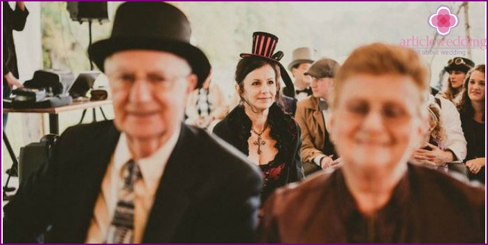 Guests in steampunk costumes