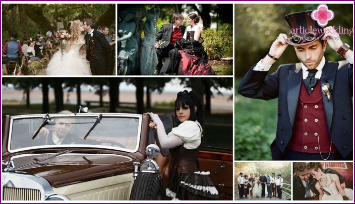 Interesting images of a groom with a steampunk bride