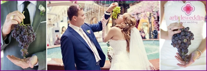 Bride and groom at a grape wedding