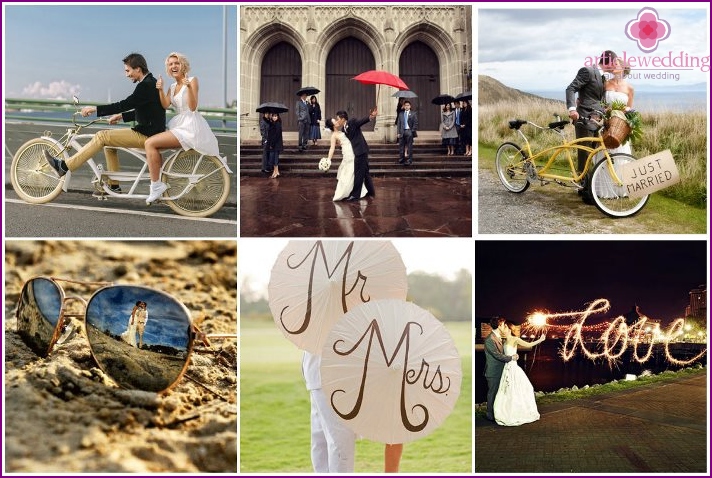 Unusual ideas for a creative photo shoot of the newlyweds