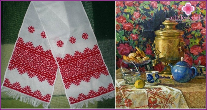 Towels and paintings for a Russian wedding