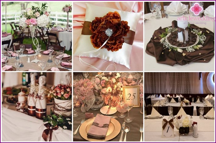 Table decor for a wedding in chocolate color