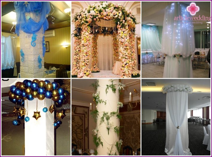 Idéias para decorar colunas em uma sala de casamento