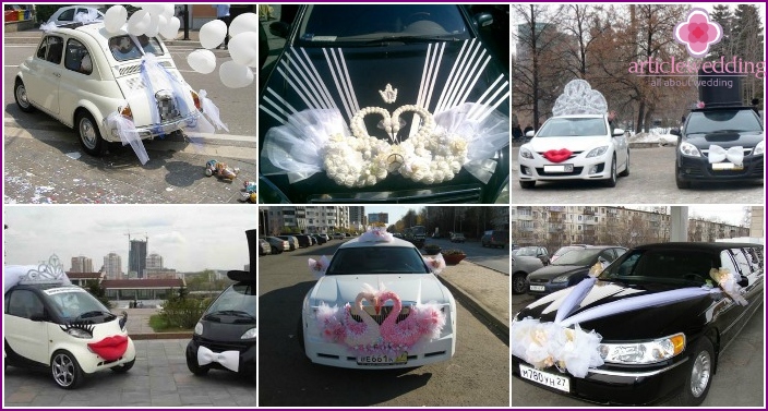 Decoration for a wedding car with cloth