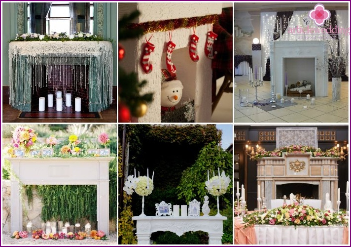 A fireplace instead of a classic wedding arch