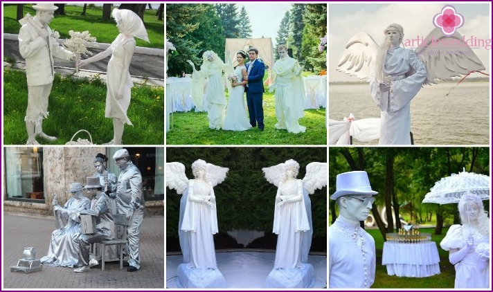 Levande skulpturer vid ett bröllop istället för en båge