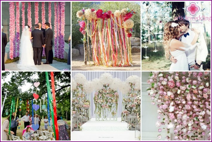 Floral or fabric garland in exchange for the arch