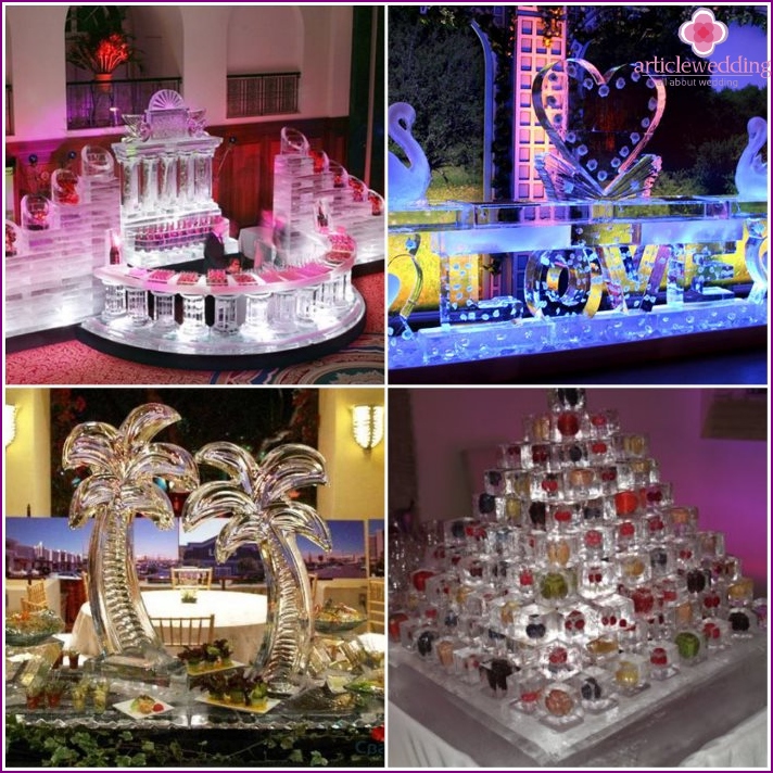 Ice bar and a buffet table for a wedding