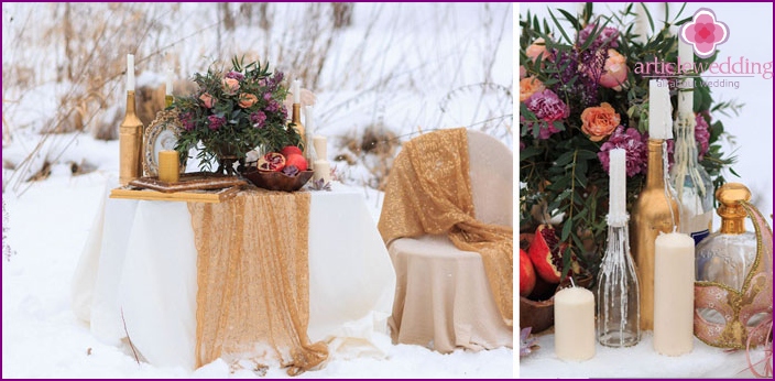 Esküvői dekoráció a téli fotózásra