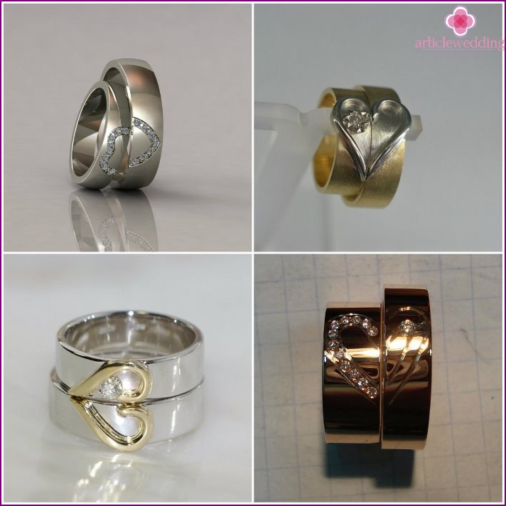 Honeymoon jewelry rings with halves of the heart