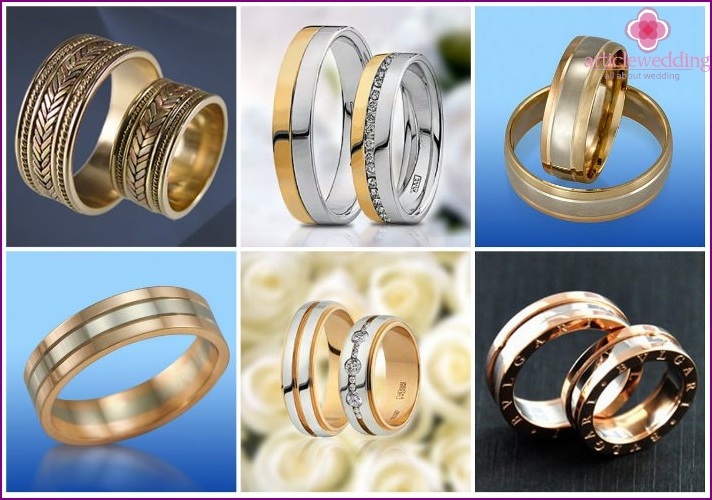 Wedding rings from several types of metals