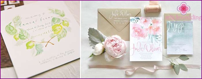 Invitations in delicate watercolor colors.