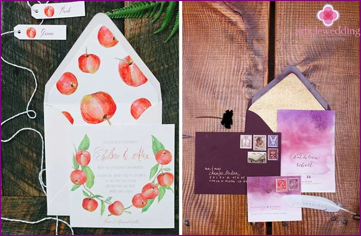 Interestingly designed envelopes for watercolor invitations