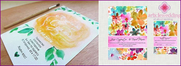 Handmade watercolor invitation cards