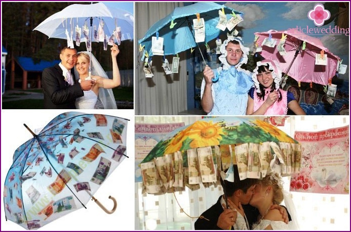 Money umbrella - an original present for the young wedding