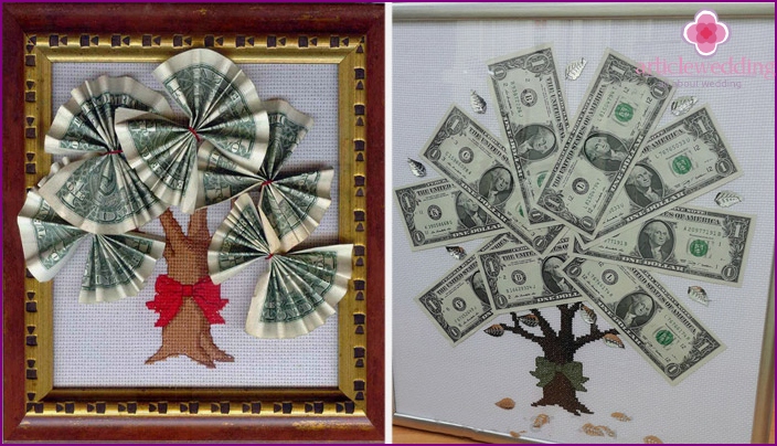 Embroidered paintings with dollars