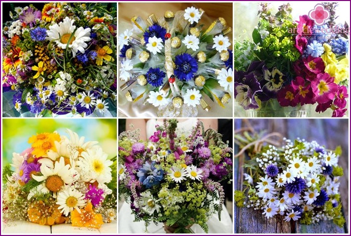 Bouquets of wildflowers for a wedding