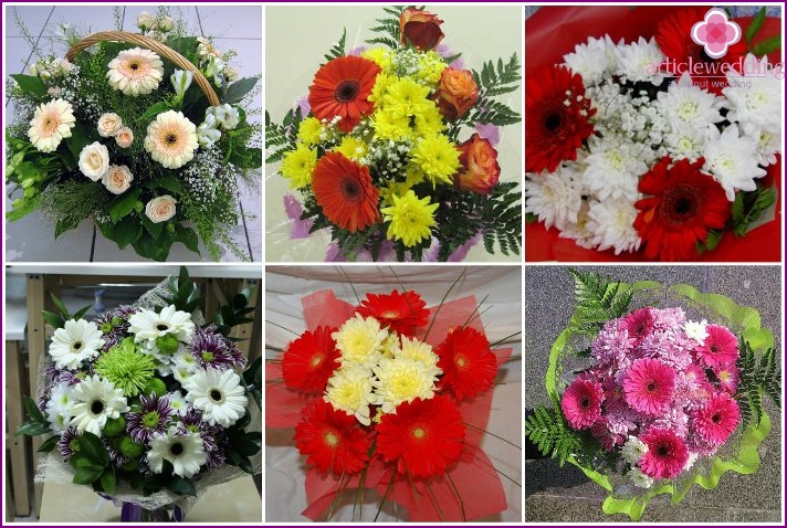 La combinaison de gerberas et de chrysanthèmes dans des bouquets de mariage