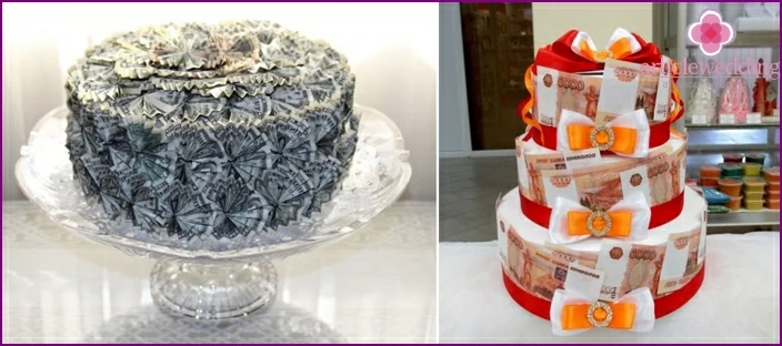 Cake made of money for a wedding photo