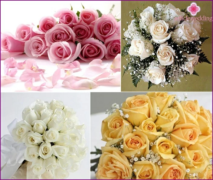 Rosas em um lindo buquê de casamento