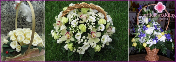 Flower arrangements in baskets