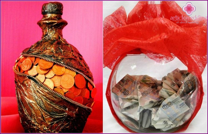 A vase of money for the newlyweds for the wedding