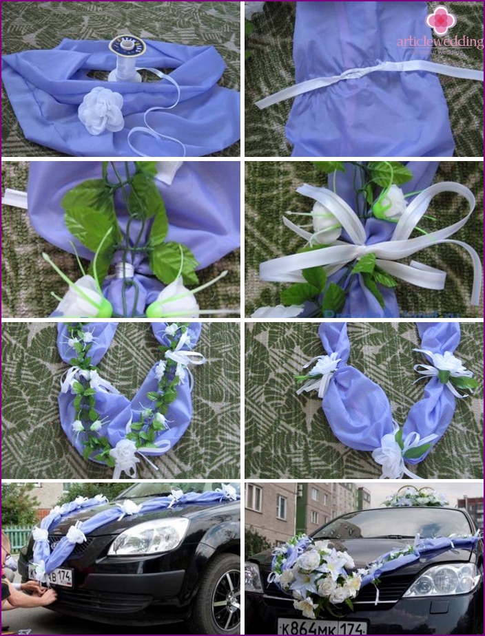 How to sew a decoration on a wedding car