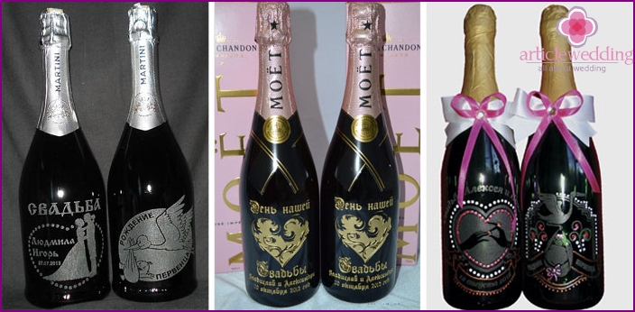 Engraving champagne bottles decoration