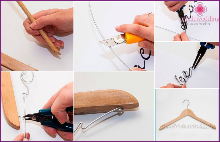 Step-by-step instruction: hanger product with a wire word