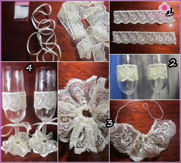 Photo: Dress the wedding glasses with lace do-it-yourself
